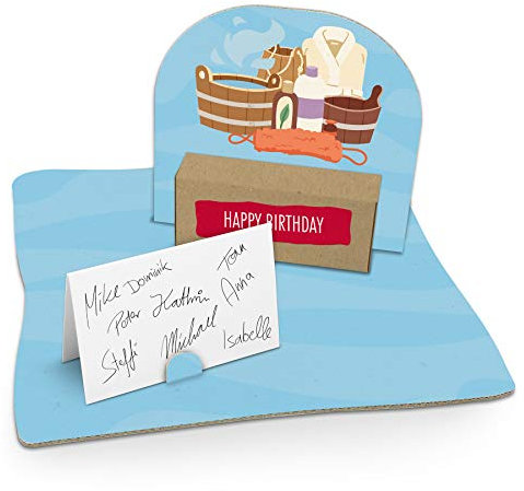 itenga Geldgeschenk I Motiv Saunautensilien/Erholung I Geburtstag I Mitbringsel I Gutschein I Geschenkverpackung mit Bodenplatte, Geschenkkarte und Stickerbogen - zum Basteln und Dekorieren
