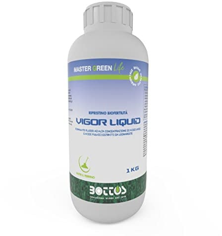 Bottos Vigor Liquid, Concime fertilizzante organico per prato, Biostimolante per tappeto erboso, utilizzabile tutto l'anno, aumenta la fertilità del terreno, aiuta la germinazione e lo sviluppo, 1kg