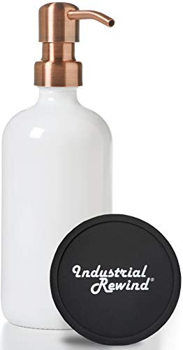 Industrial Rewind Seifenspender mit antiker Kupfer-Metallpumpe, 473 ml, Glasflasche für Flüssigseife, Lotion oder Shampoo, Weiß / Kupfer