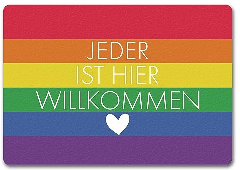 speecheese Jeder ist Hier willkommen Fußmatte in 35x50 cm ohne Rand mit Regenbogenfahne Pride Lesben Transgender Fahne für Gleichberechtigung und Freiheit