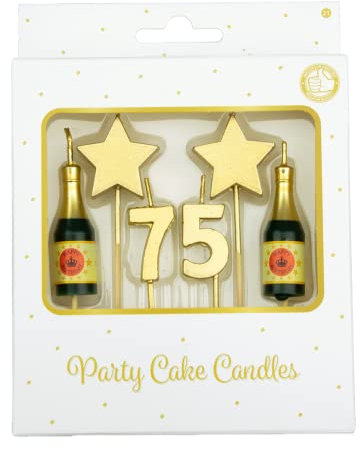 PD-Party - Geburtstagskerzen für Kuchen & Torten - Geburtstagsdeko - Goldene Kuchenkerzen für Geburtstagsfeiern von Kindern & Erwachsenen - Zahlenkerzen - Nummer Kerze - Größe 3 x 9 x 1 cm - 75 Jahre