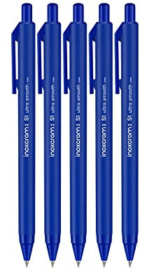 inoxcrom: S1 - Bolígrafo retráctil, escritura ultra suave y tacto agradable, punta media (1mm), bolsa 5 bolis (Azul)