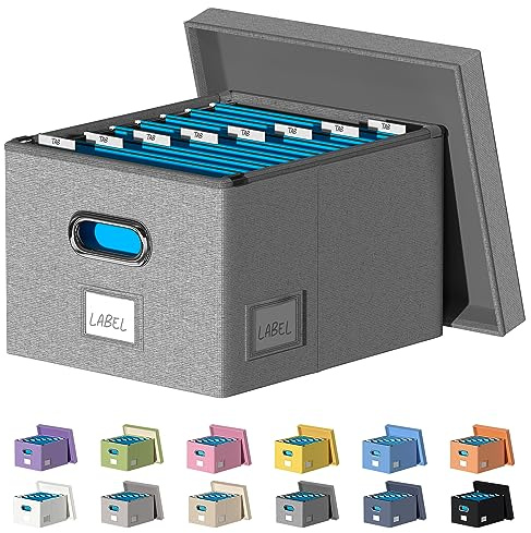 DYWMM Collapsible Storage Box with Lids Document Organizer for Office and Home - Easy Slide, Durable Hanging File Box (Gray)