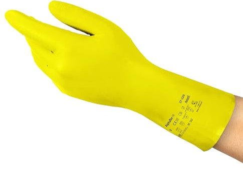 Ansell AlphaTec 37-320 Multipurpose Nitrile Gloves with Long Cuff, Chemical Protection and Food Safety, Reusable Kitchen Gloves, Household Cleaning and Dishwashing, Yellow, Size 2XL (12 Pairs)