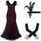 IBTOM CASTLE Robe Cocktail Femme Robe Frangée Costume Année Gatsby Transparente Robe Flapper 1920 Femme Robe Soirée Paillette pour Soirée Art Déco Tango Latine Fête Bal Chapeaux XL