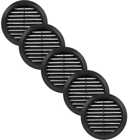 Vent Systems 5 Stück 100 mm Schwarz Lüftungsabdeckung – Runde Lüftungsschlitze – Grillabdeckung – Integrierter Insektenschutz – HVAC-Lüftungsöffnungen für Badezimmer, Heimbüro, Küche