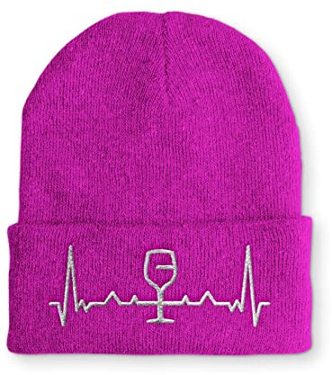 tshirtladen Herzschlag Wein Wintermütze Mütze Beanie für Damen und Herren, Farbe: Pink