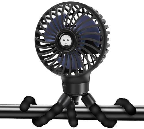 Rechargeable Pram Fan Portable Small Handheld Mini Car Seat Clip On Fan With Removable Tripod 3 Speed 360° Rotate 2500 mAh Battery for Stroller Push Chair Crib Office Treadmill Bike and Travel