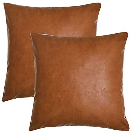 Tosewever Kunstleder-Kissenbezüge, 50.8x50.8 cm, luxuriöses Cognac-Braun, moderne Kissenbezüge, solide, dekorative quadratische Kissenbezüge für Schlafzimmer, Wohnzimmer, Sofa (Braun, 50.8x50.8 cm)