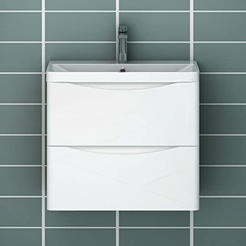 Acezanble Waschtisch mit Unterschrank 60 cm Hochglanz Weiß Badmöbel Gäste WC