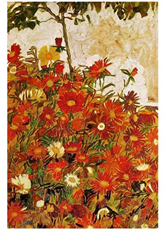 Lasite Egon Schiele《Feld voller Blumen》Leinwandbilder Expressionismus Kunstdruck Bilder Reproduktion Leinwanddruck Bilder Leinwand Gemälde Wanddekoration Wandbild（60x90cm） 24x35inch,Ungerahmt