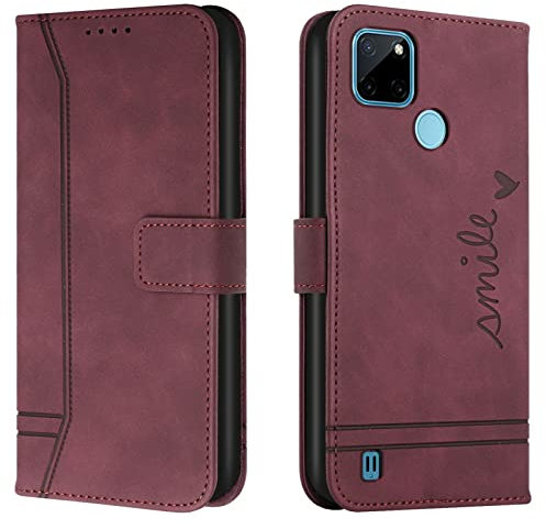 Lihondar Funda para OPPO Realme C21Y/C25Y, Premium PU Cuero Billetera Tapa Flip Protectora Carcasa Libro Case Magnético con Tapa y Ranura para Tarjetas Piel Cartera para OPPO Realme C21Y/C25Y (Rojo)