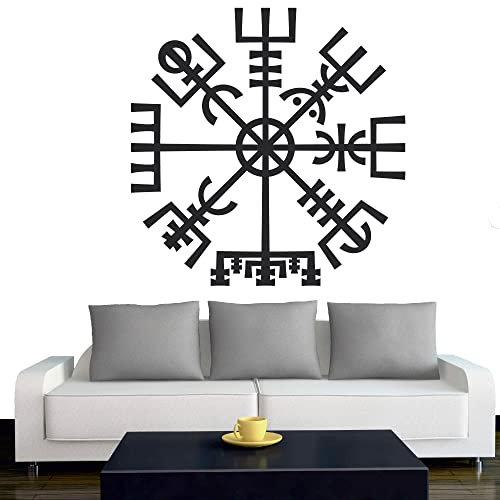 INDIGOS UG - Wandtattoo Wohnzimmer - Wandaufkleber Wikinger - Viking - Wikingerkompass - nordisch - Mythologie - 80x80 cm - Schwarz - Aufkleber Kinderzimmer Schlafzimmer Küche Badezimmer Büro