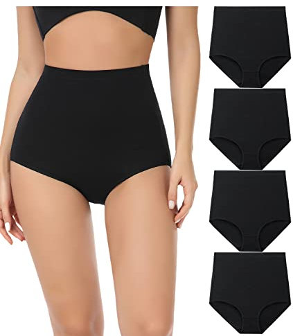 wirarpa Culotte Femme Coton Taille Très Haute Culottes Elasticité Slips Lot de 4 Noir Taille S