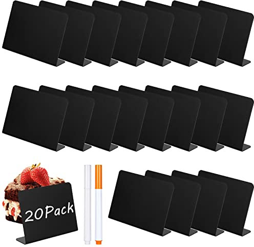 XINRUI 22 Stück Mini-Kreidetafel-Schilder, 100x76 mm, kleine schwarze Kreidetafel-Schilder zum Beschriften, Handtafel, Tafel mit Sockel, mit 2 löschbaren, wasserlöslichen Stiften