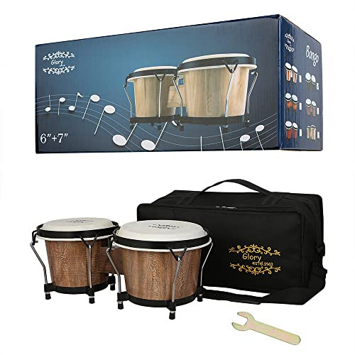 Glory Bongo-Trommeln, 15,2 cm und 17,8 cm, Holz, mit Tasche und Stimmschlüssel, dunkel natürlich