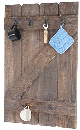 Mendler Tassenhalter HWC-D13AM, Hängeregal Tassenbrett Wandboard, 6 Haken 91x60cm - braun shabby