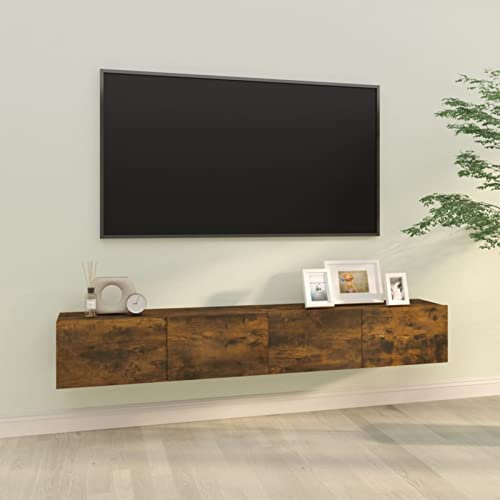 junzai Fire Place Tv Unit,Gloss Corner Tv Units,Wall-Mounted Tv Cabinet,Wall TV Cabinets 2 pcs Smoked Oak 100x30x30 cm Engineered Wood