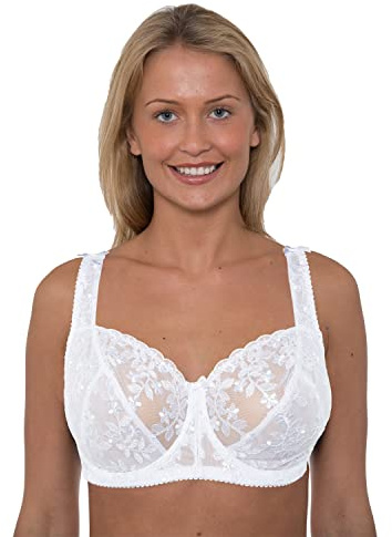 Ladies Embroidered Lace Underwired Non Padded Everyday Fuller Bust Bra D-J Cups Underwear