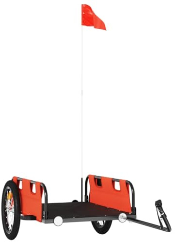 vidaXL Fahrradanhänger, Anhänger für Fahrrad, Lastenanhänger mit Reflektoren Flagge, Transportanhänger Radanhänger, Orange Oxford-Gewebe Eisen