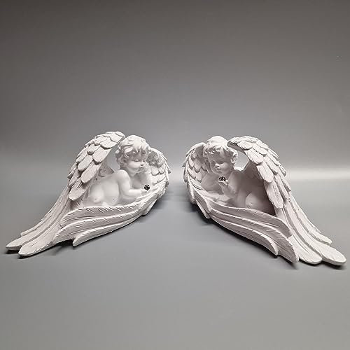 eberin · Friedhof große Gedenkengel liegend im Flügel · Trauer Engel · Engel weiß · Grabengel mit Kleiner Diamentenkugel · weiße Engel im Flügel fürs Grab · (Flügelspitze Links)