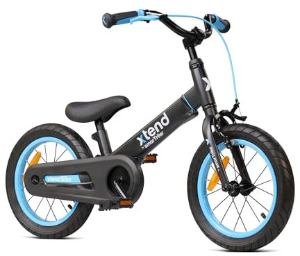 smarTrike Xtend Balance to Pedal Bike - XL LED Wheels, Lean-to-Steer, Foldable Scooter for Kids, Ages 3-12, Blue/Black