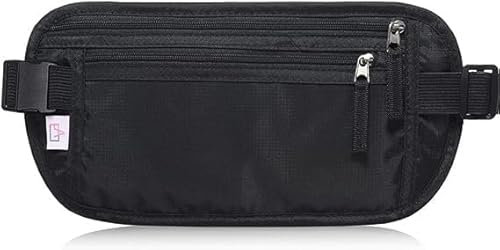 Reise-Geldgürtel, Bauchtasche Hüfttasche mit RFID Blocker für Damen und Herren, Fanny Pack, Versteckte Brieftasche, Reisepass-Geldgürteltasche für Geld, Karten, Pass, IDs Schwarz