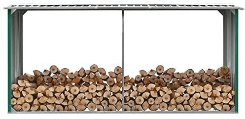 LAPOOH Brennholzlager Verzinkter Stahl 330 x 92 x 153 cm Grün, Kaminholzregal Aussen, Holzstapelhilfe, Carport, Sichtschutz Garten, Kaminholzregale