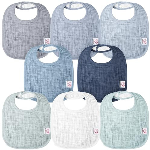 Bearmoss Lätzchen Baby Musselin Sabberlätzchen für Babys, 100% Baumwolle Quadratische Halstuch Baby Verstellbare Babylätzchen Weiche Sabberlätzchen für Junge und Mädchen,8 Stück (Minze Eisberg)