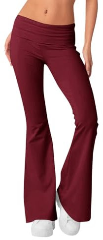Generisch Flared Pants, Fashion Yogahose Damen Schlaghosen Blickdicht Slim Low Waisted Leggings Yoga Sweatpants Jogginghosen Für Fitness Sporthosen Damen Schlaghose Yogahose (L, Wine)
