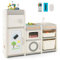 COSTWAY Étagère de Rangement Jouet en Forme Cuisine avec Tableau Blanc & Évier Amovible, Meuble de Rangement Jouet en HDPE avec 4 Armoires & 2 Bacs, Dispositif Anti-basculement, 116 x 38 x 98 cm