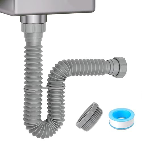 Cinsda Trappola a P da 1-1/2 e 1-1/4 con adattatore, tubo di scarico flessibile per lavandino, sifone regolabile per kit di scarico del lavandino del bagno, smaltimento dei rifiuti della cucina,
