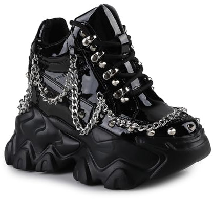 AnthonyWang Pomegranate-01 Chain Damen Plateau-Sneaker zum Schnüren, Schwarz, 37.5 EU