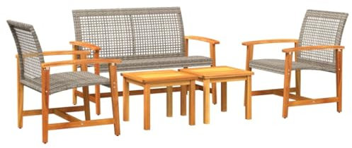 vidaXL Garten Lounge Set 5-TLG., Gartengarnitur mit Metallgestell, Gartenmöbel mit Rückenlehne Armlehnen aus Holz, Garten Sitzgruppe Terrassengarnitur, Grau Poly Rattan Akazienholz