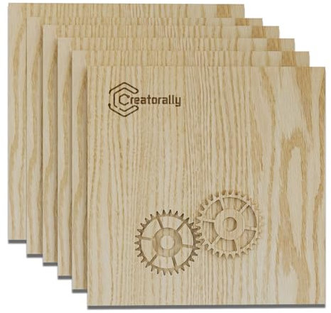 Creatorally Contreplaqué 3mm, Plaque Bois pour Gravure Laser, Planche Chêne Rouge 30x30 cm 6 Pièces pour Découpe CNC Peinture, Bricolage Projets