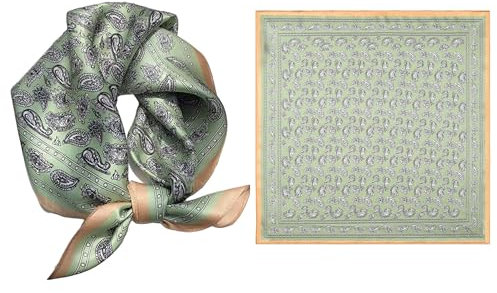 GIMIRO Schal aus imitierter Seide [53 x 53cm] Quadratische Schals Paisley Seidenschal Mintgrün Elegantes Halstuch mit Vintage-Muster (84# AG01 Light Green/Black/White PSL)