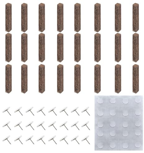TopBine 24 Stück Holz Kerze Dochte, Zuschneidbare Kerzendochte Aus Holz Umweltfreundliche Holzdochte Dauerdocht für Kerze DIY Handwerk(1.1 * 1.1 * 9 cm,mit 24 Nägeln und 2 Bögen Klebepunkte)