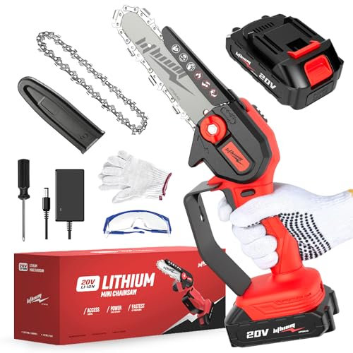Mini tronçonneuse sans fil, tronçonneuse électrique de 15 cm, tronçonneuse portable 20V à batterie avec moteur en cuivre pur amélioré pour la taille des arbres et la coupe de bois.