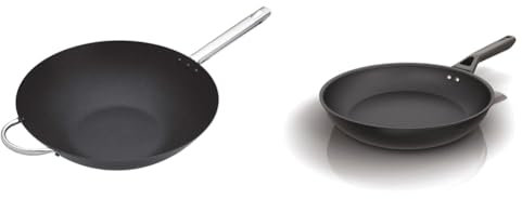 MasterClass Wok Carbon, Non Stick, Carbon Steel, 8 litres Wok Pan, 35.5cm (14''), Black & Ninja ZEROSTICK Classic Cookware 30cm Frying Pan, Non-Stick, Long Lasting Aluminium Frying Pan