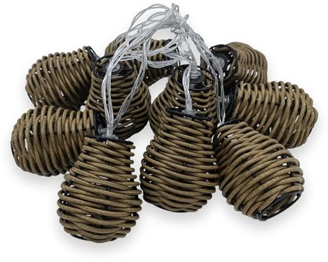 Spetebo LED Rattan Lichterkette warm weiß - 10 LED / 180 cm - Batterie betriebene Deko Lichterkette - Kugel Girlande Kette Innen Dekoration