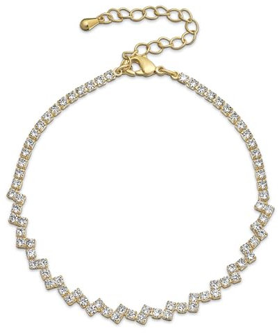 Bling Jewelry Dünnes Minimalistisches Zartes Kubikzirkonia Zig Zag CZ Armband Für Frauen Teenager Gelbgold Plattiert