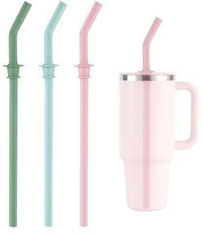 3pcs Pailles de Remplacement pour Hydro Flask Gobelet de Voyage 40oz, Sans BPA Pailles de Gobelet en Silicone Réutilisables pour Hydro Flask Bouteille d'Eau Accessoires (Bleu, Rose et Vert)
