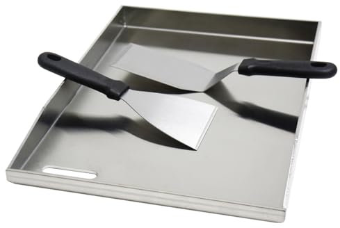 FINEUNAN Edelstahl Grillplatte | 41,5x30x3,5 cm | Universal BBQ Plancha aus dickem 4mm & rostfreiem Edelstahl passend für Weber Gasgrill und Holzkohlegrill | Grillplatte mit Grill-Spachtel Schaber set