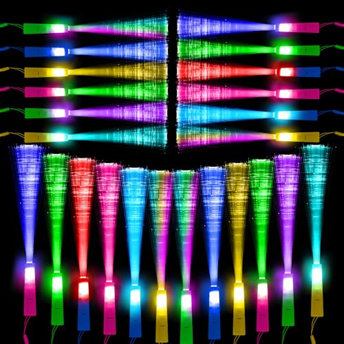 Kangtaixin 24 Stück Bunte LED Leuchtstäbe - Glasfaser Leuchtstab mit Batterie, Glasfaser-Geschenkspielzeug für Kinder für Nachtpartys, Konzerte, Weihnachten, Karneval, Hochzeiten