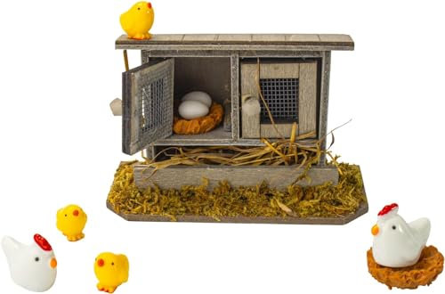 Puppenhaus Hühnerstall, 1/12 Garten Miniatur Hühnerstall,Miniatur Hühnerstall Spielzeug Dekorationszubehör für 1/12 Puppenhaus Garten