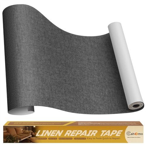 Cahomo Flicken Selbstklebend Stoff, Leinenstoff Patches Selbstklebend, 40x230 cm Leinen Reparatur Patches für Sofa, Autositze, Bootssitze, Bürostuhl, Vorhang - Dunkelgrau
