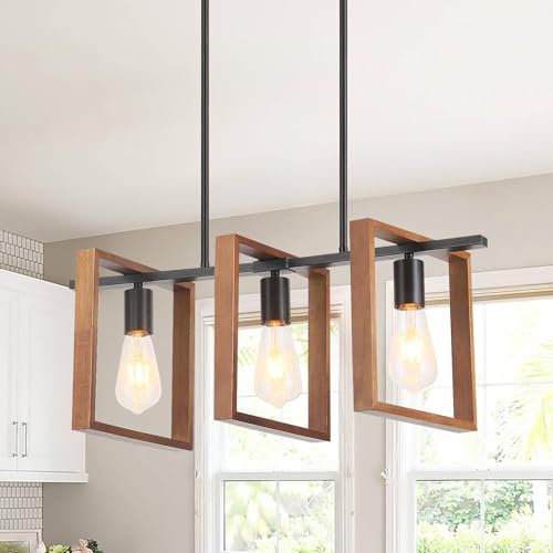 HTsilphelene lampadari da cucina, lampadario della tavola da pranzo, lampadari da cucina per la sala da pranzo il salone, corridoio del foyer, struttura di legno. (Legno,3 luci a)