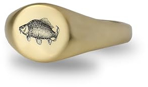 Gold Karpfen Siegelring - Custom Fish Ring - Karpfen Fisch Gravur Ring - Fischer Schmuck - Unisex Ring