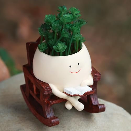 yiilead Pot de fleurs avec motif smiley pour intérieur et extérieur, chaise à bascule unique, pot de fleurs pour plantes grasses, idée cadeau pour la fête des mères et Noël
