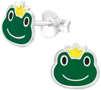 Monkimau Frosch Kinder Ohrringe | 925 Silber | Mädchen Ohrstecker Schmuck | Hypoallergen & Nickelfrei | Kinderohrringe Geschenkidee